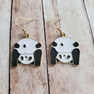 Gold Panda Earrings, Wildlife Jewelry